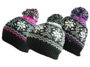 RockJock Ladies Knitted Fairisle Bobble Hat